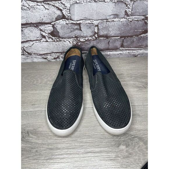 Sperry Seaside Perforated Black Suede Leather Slip On Shoes Sneakers 8M US/39EU - Picture 2 of 16